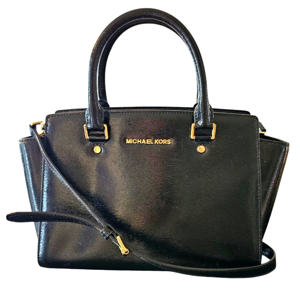 Michael Kors Avril Black Patent Leather Handbag Crossbody